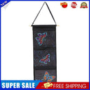 Butterfly Diamond Painting Wall Hanging Storage Bag 3 Pockets Black (AA991)