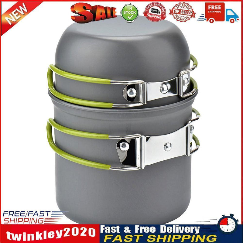 DS-101 Outdoor Camping Cookware Set Portale Green Handle Tableware Pot Newly