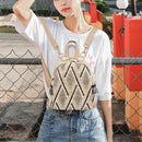 Straw Woven Small Travel Backpacks Casual Women Stripe Print Shoulder Schoolbags