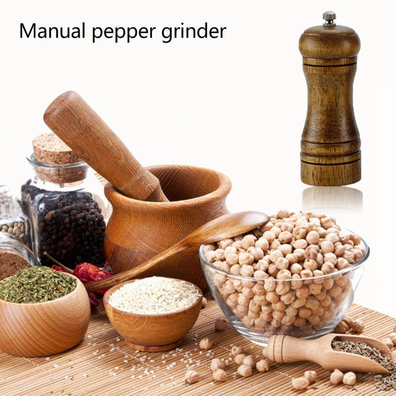 Ceramic Core Solid Wood Manual Grinder Salt Pepper Mill Spice Jar (5inch)