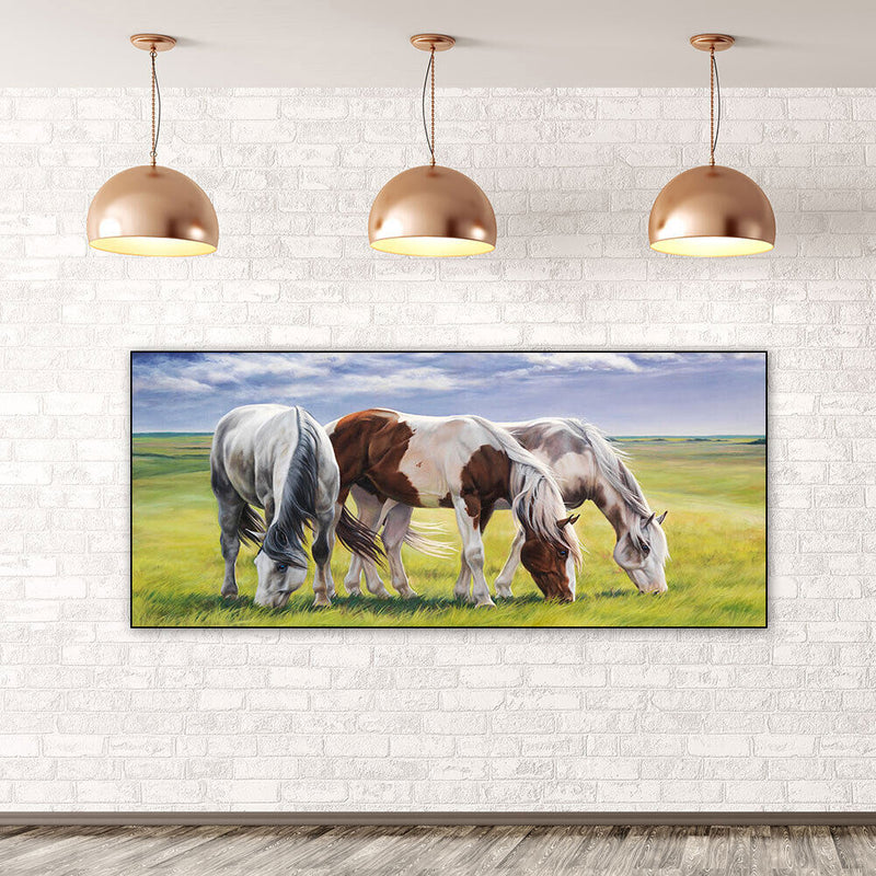 Grassland Three Horses 5D Diamond Painting Rhinestone Full Round Drill for