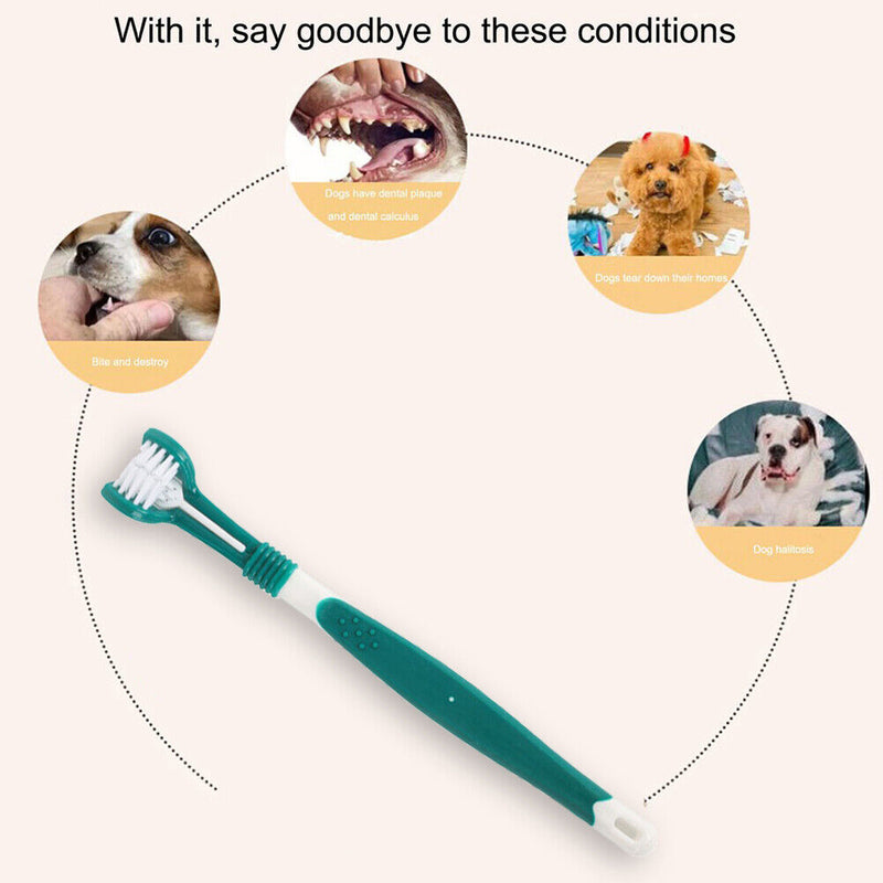 Three Sided Pet Toothbrush Dog Brush Bad Breath Tartar Tool (Dark Green) Newly