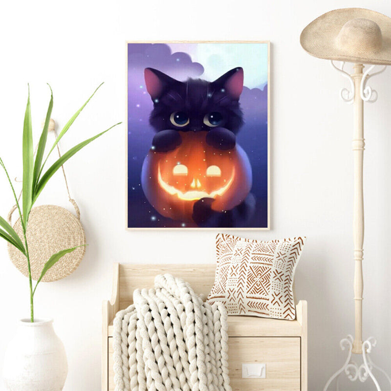 30x40cm 5D DIY Full Round Drill Diamond Painting Halloween Pumpkin Cat Decor