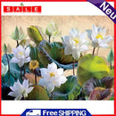 Full Round Diamond Painting Elegant White Lotus Rhinestone Mosaic Home Wall Art