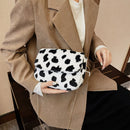 Autumn Plush Shoulder Purse Retro Women Animal Messenger Chain Bag (Cow)