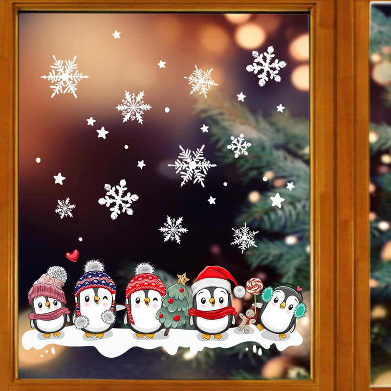 Christmas Penguin Window Glass Stickers Mirror Stickers Snowflake Wall Door~