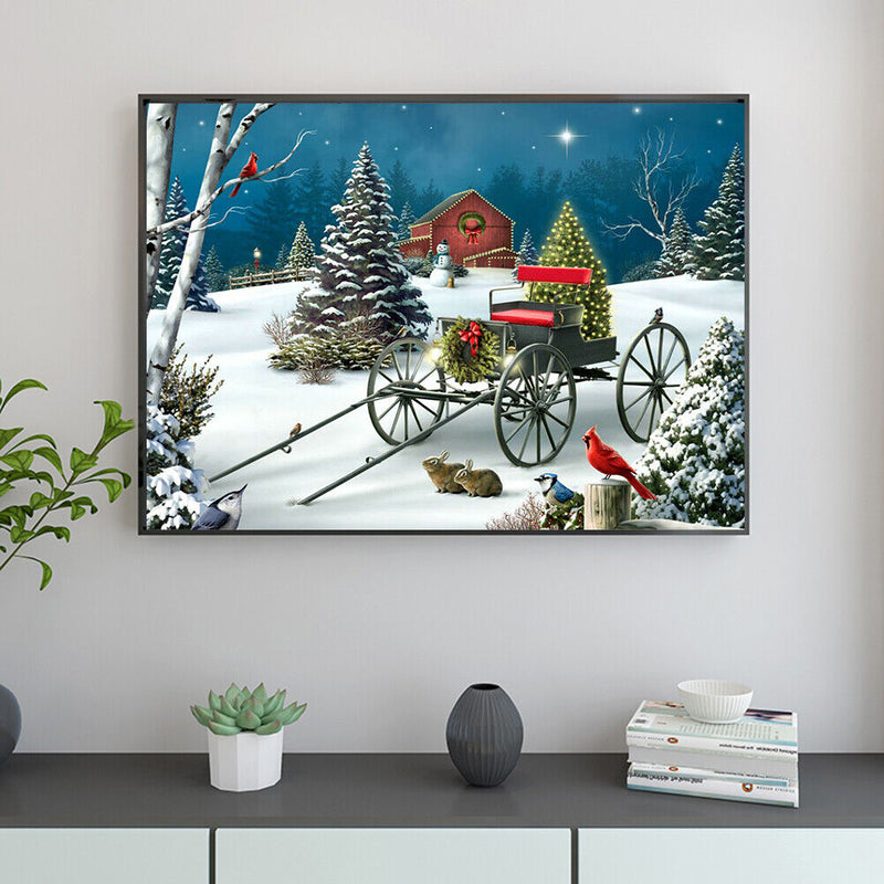 5D DIY Full Drill Cross Stitch Christmas Carriage Diamond Painting Embroidery