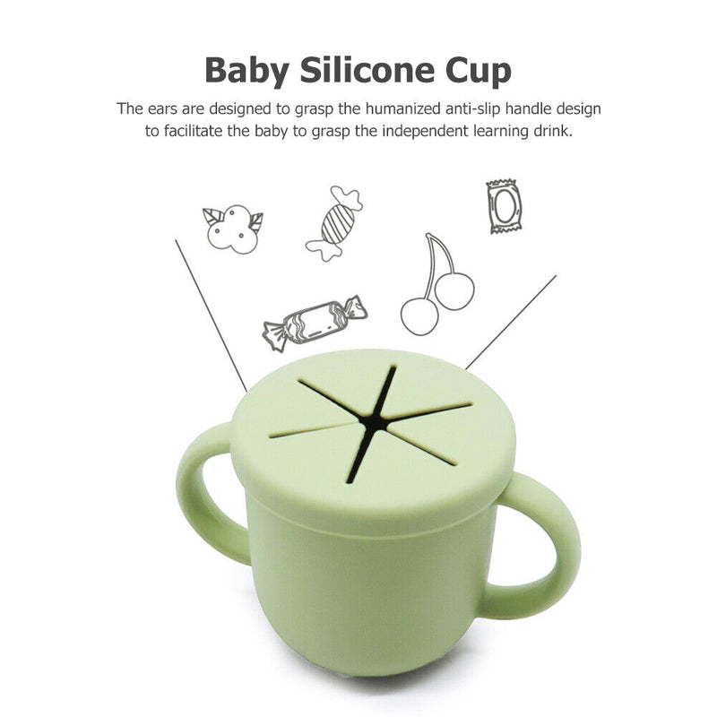 Portable Baby Silicone Cup BPA-Free Leakproof Storage Snack Bottle (Green) Newly