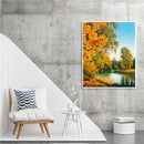 Autumn Forest Lake Landscape Oil Paint By Number Kit Rimless Drawing Picture