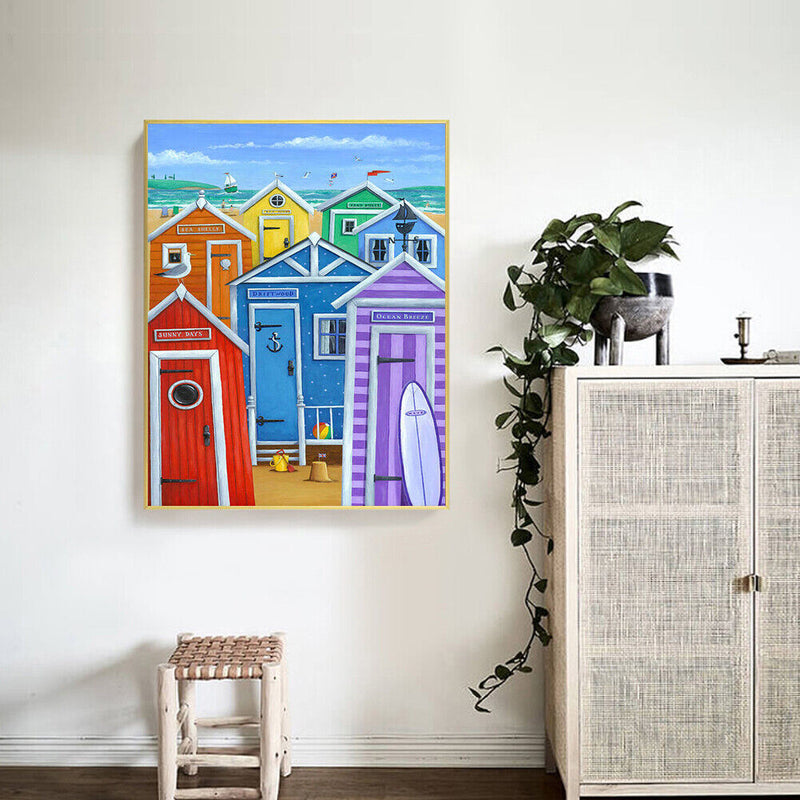 Frameless Oil Paint By Numbers Sea Colorful House DIY Canvas Picture Craft