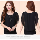 Plus Size Summer Chiffon Ruffle Bat Sleeve Blouse Solid Women Tops (2XL)