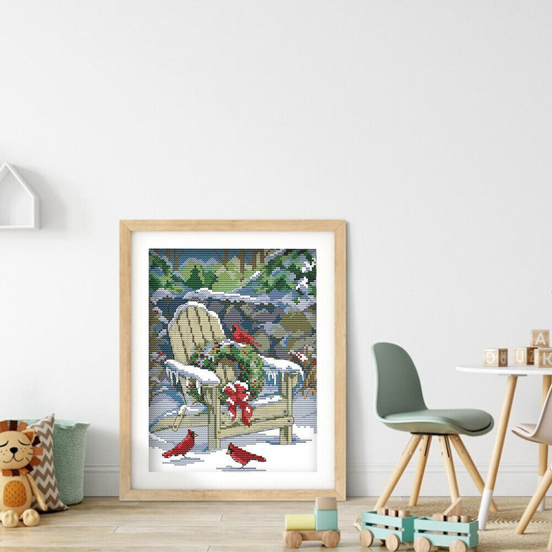 Partial Embroidery 11CT Xmas Snow Scene DIY Stamped Kit Cross Stitch Craft