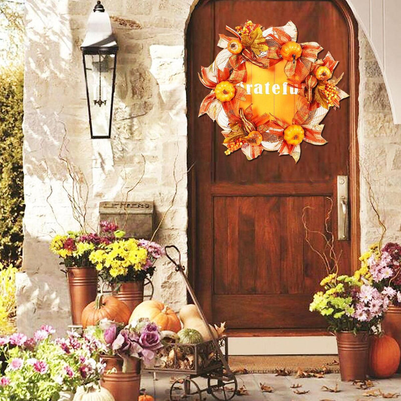 Autumn Artificial Pumpkin Harvest Door Wreath Fall Thanksgiving Decoration: