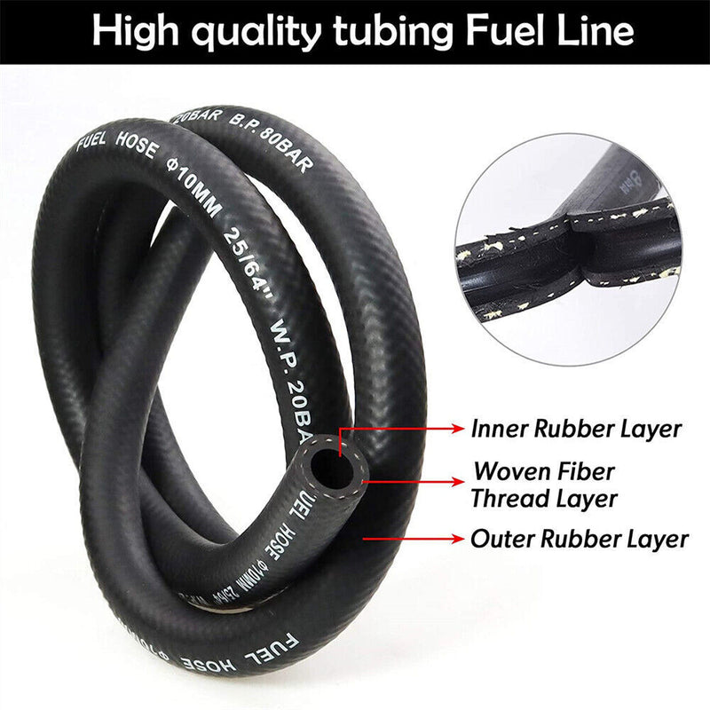 3/8Inch Fuel Gas Line 3.28 Feet with 5 Pcs Hose Clamps for Boat Marine Outboard