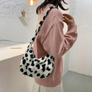 Casual Cow Printed Handbag Women Shoulder Crossbody Bag Plush Dumpling Tote