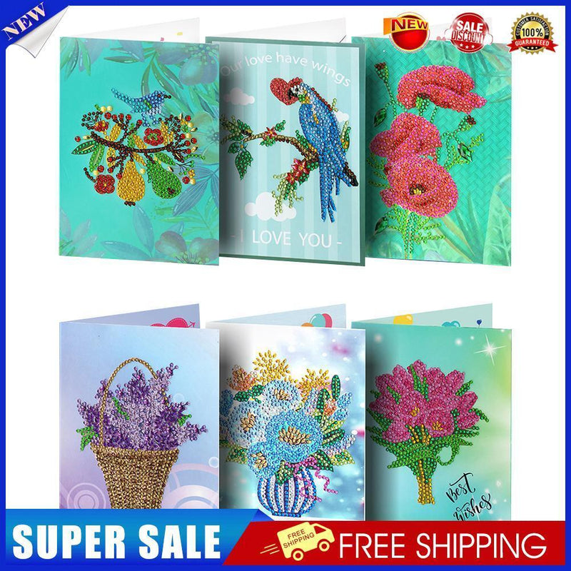 6pcs 5D DIY Special-shaped Diamond Painting Birthday Greeting Cards Gift