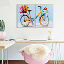 2 Panels Bike Oil Paint By Numbers Kits Hand Painted Wall Art Craft Home Decor