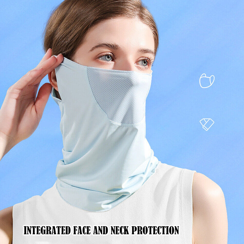 Ice Silk Hanging Ear Face Neck Scarf UV Protection Gaiter Bandana (Blue) Newly