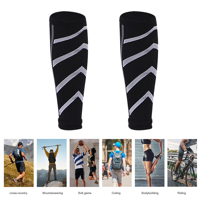 Leg Calf Shin Splints Support Running Athletics Compression Sleeves (Black)