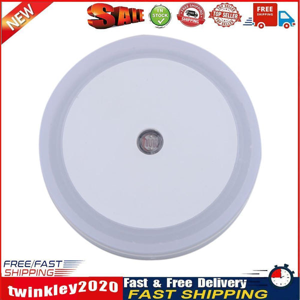 LED Light Sensor Control Night Light Round Bedroom Lamp (White)(US plug) Newly