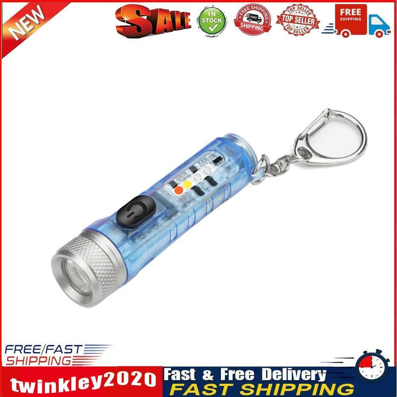 Mini Keychain Torch w/ Buckle USB Rechargeable Emergency Flashlight (Blue) Newly