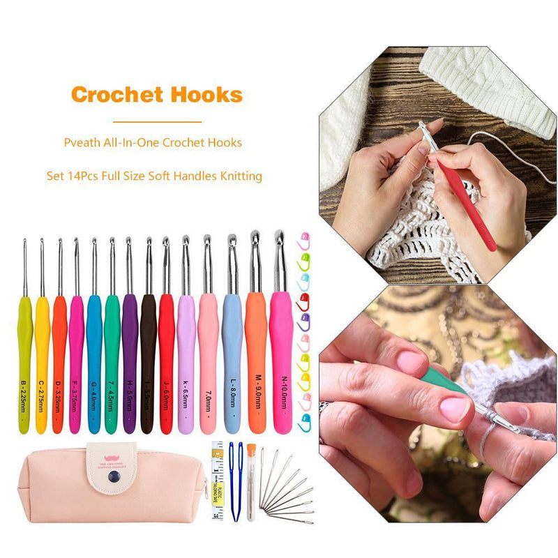 14pcs Aluminum Crochet Set Soft Handles Knitting Needles Kit Weaving Tools Newly