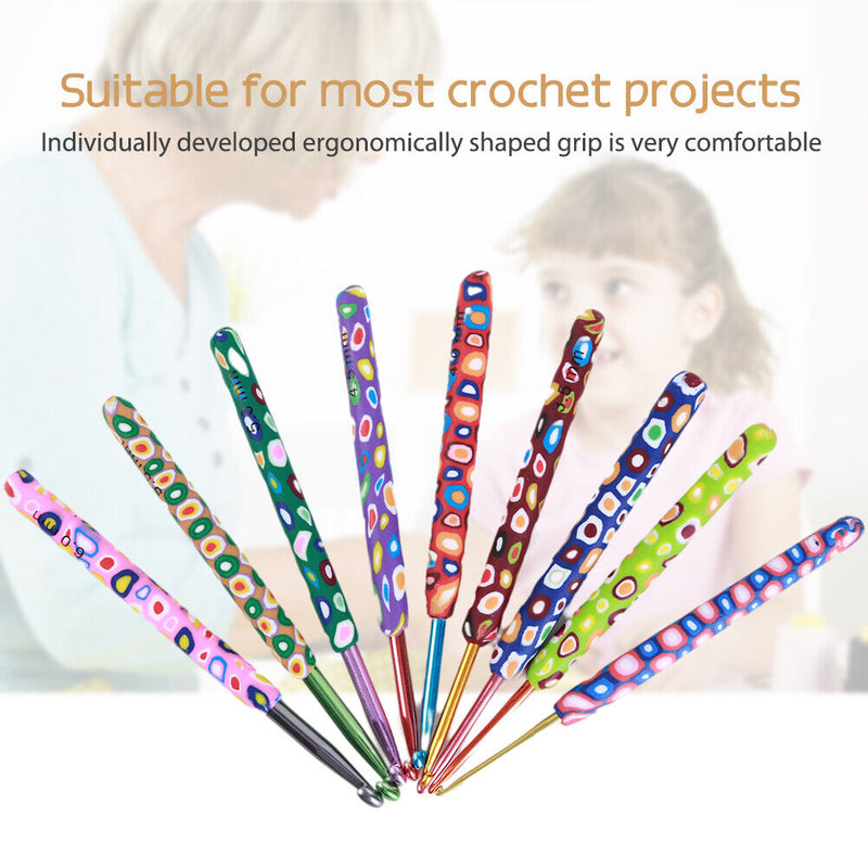 9pcs Soft Alumina Crochet Hooks Knitting Needle Set DIY Sewing Tools (B) Newly