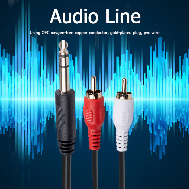 1.5m 1/4 Stereo Male to 2 RCA Male Dual RCA to 6.35mm TRS Audio Adapter Cable