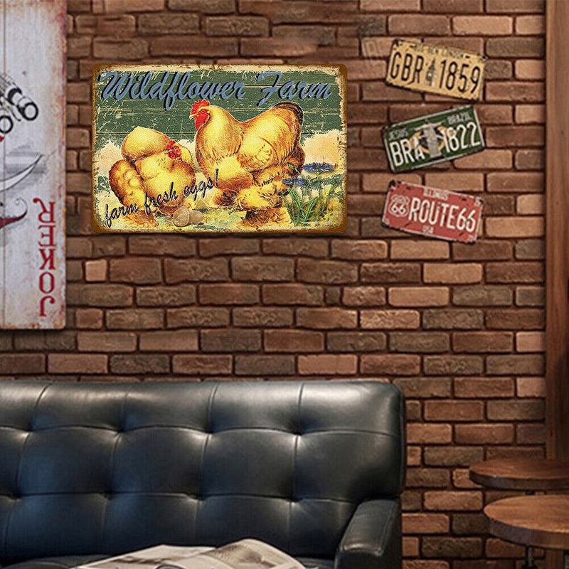 Farm Chicken Metal Retro Tin Sign Poster Wall Plate for Living Room Bar Club