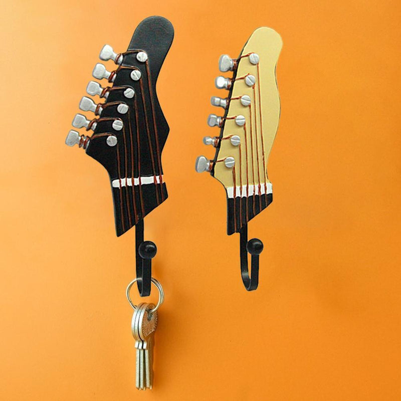3pcs Retro Guitar Head Hooks Wall Mounted Clothes Hat Sundries Hanger Home Decor