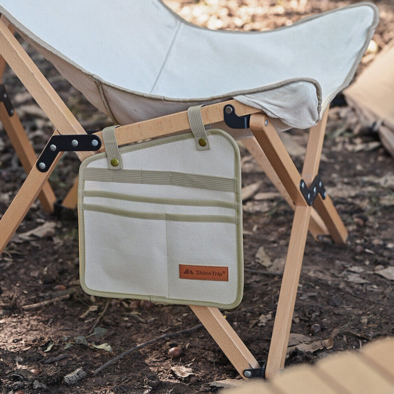 Chair Side Storage Bag Pocket Armrest Hanging for Outdoor Camping (Beige) Newly