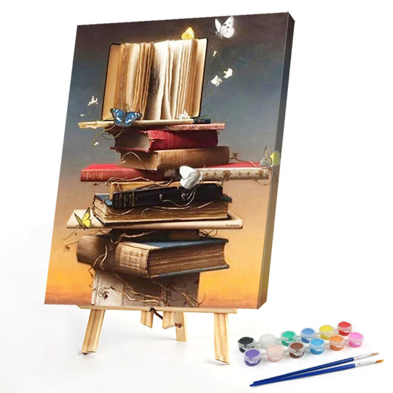 DIY Hand Painted Paint By Numbers Oil Canvas Pictures Book Ladder Kit Wall Decor