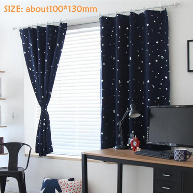 4pcs 100x130cm Full Blackout Shading Stars Curtains Hook Grommet Dark Blue