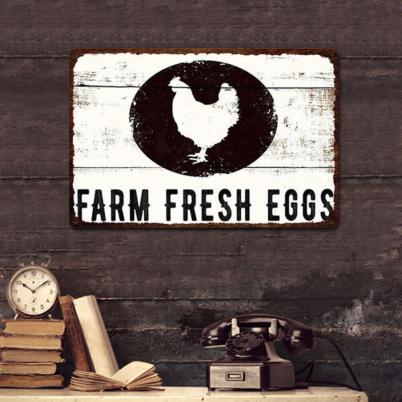 Farm Fresh Eggs Cat Metal Retro Tin Sign Poster Wall Art Home Decor Accessories