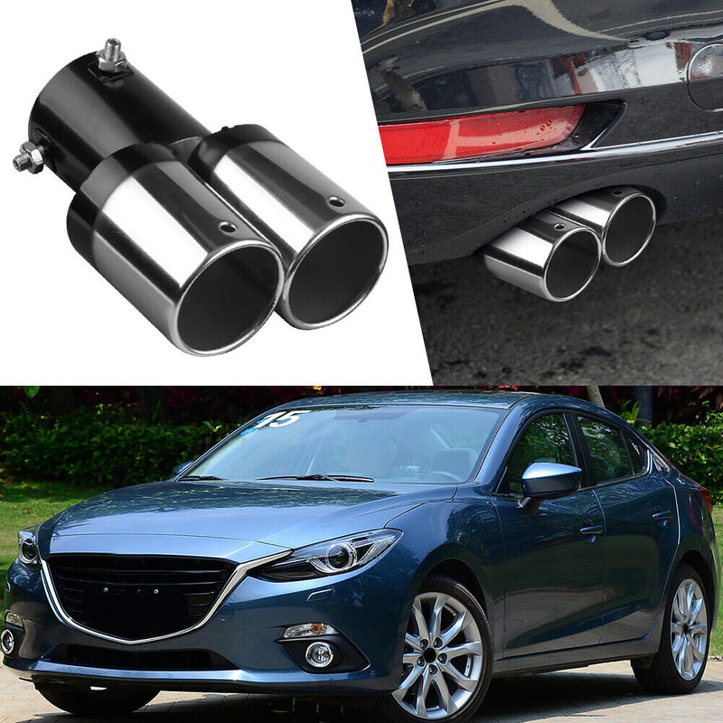 Dual Outlet Car Exhaust Tip Stainless Steel Auto Muffler Silencer Black+Sil
