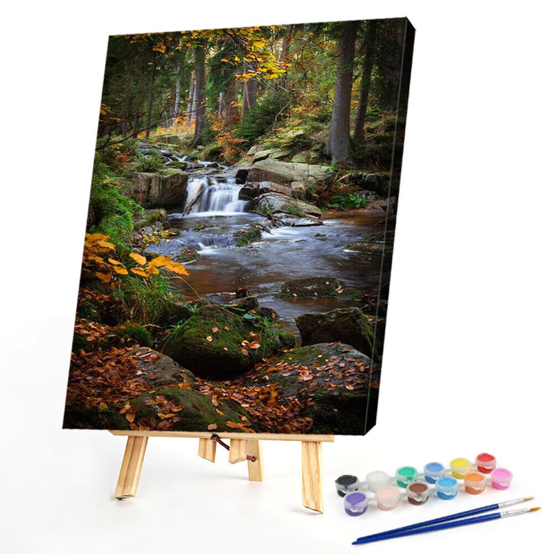 Handpainted DIY Forest Scenery Oil Paint by Numbers Kit Pictures Draw Craft G