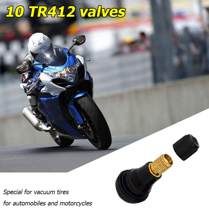 10pcs TR412 Tubeless Tire Valves Snap-in Rubber Valve Stems for Car Motorcy