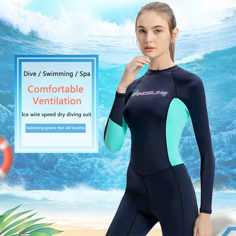 Women Wetsuit Quick Dry Long Sleeve Full Body Water Sports Diving Suit (L)