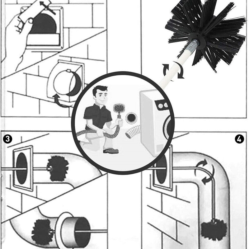 Chimney Cleaning Brush Rods w/ Brush Head Extendable Drill Cleaner (14pcs) Newly