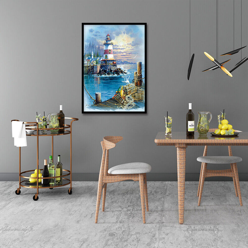 5D Full Round Drill DIY Seaside Light Tower Rhinestone Mosaic Diamond Painting