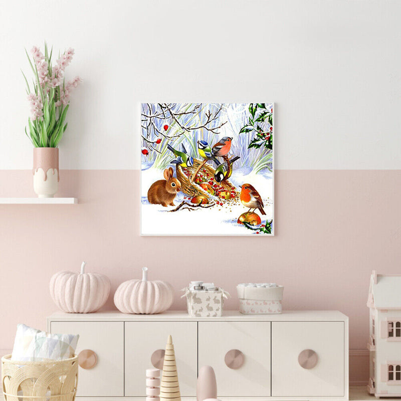 5D Rhinestone Picture DIY Bird in Snow Full Round Drill Art Diamond Painting Kit