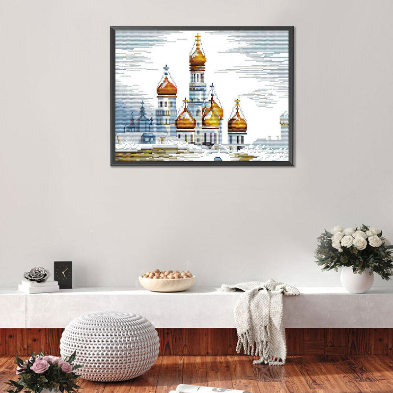 14CT Partial Cross Stitch Castle Stamped DIY Embroidery Kits Printed Crafts