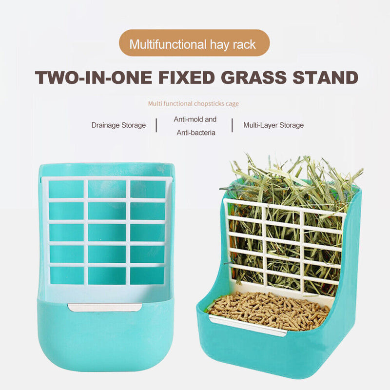 Two-In-One Plastic Rabbit Food Bowl Hay Grass Rack Small Animals Feeding Ra