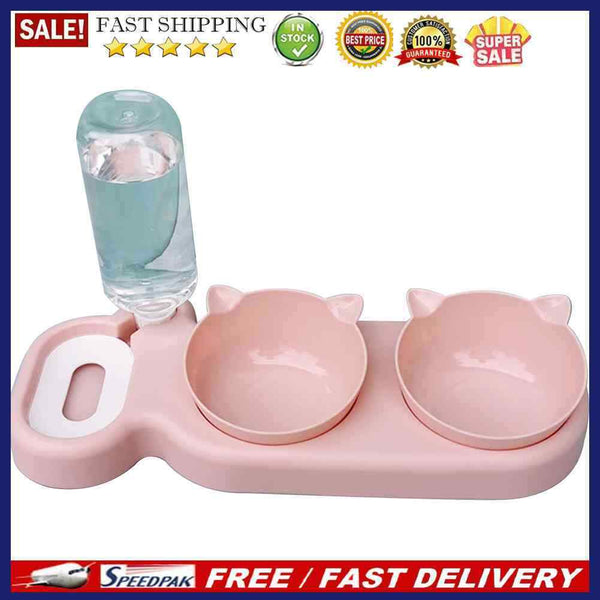 Pet Cat Double Bowl Automatic Feeder Dog Cats Food Bowl Drinking Water Founta
