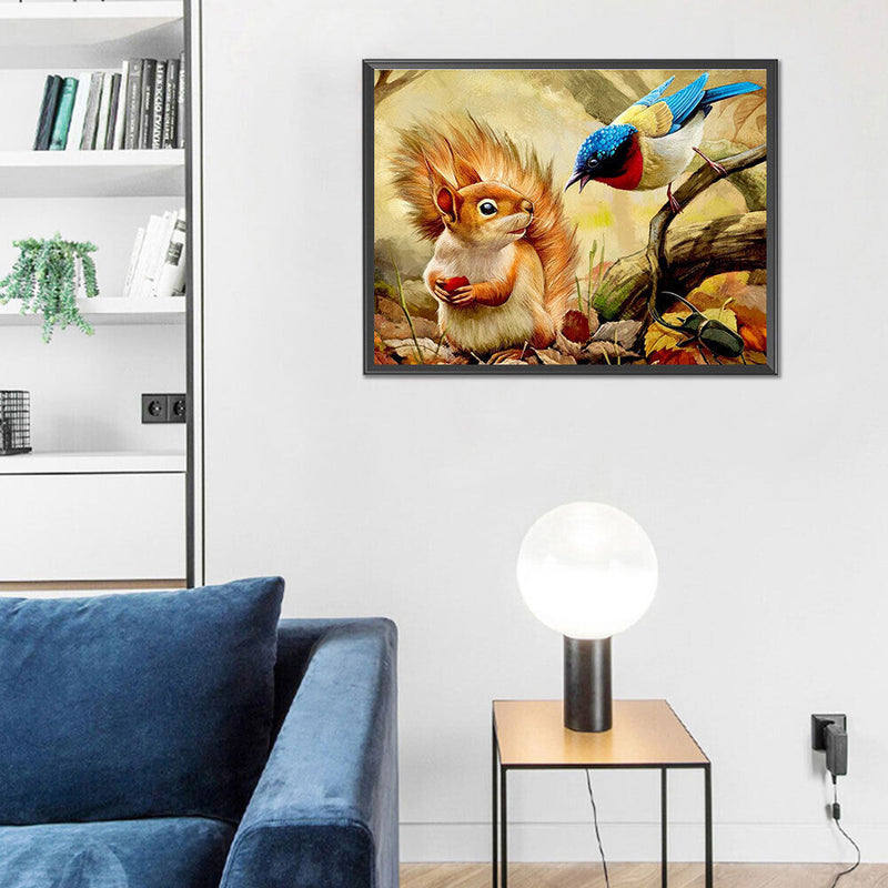 Bird and Squirrel Oil Paint By Numbers Kits Canvas Picture Wall Art DIY Cra