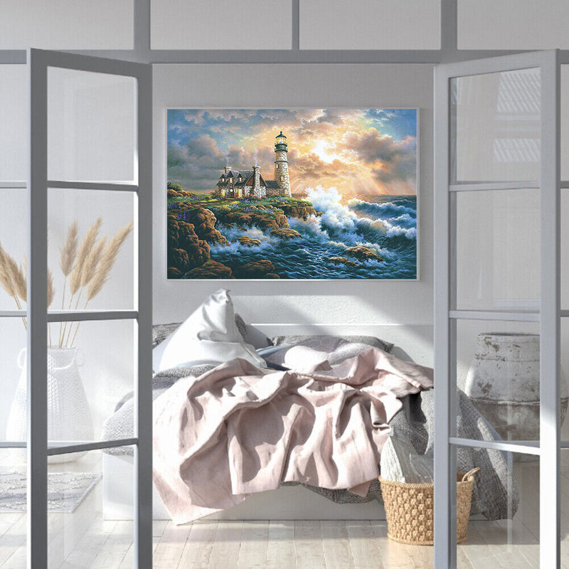 Lighthouse Landscape DIY Zero Base HandPainted Paint by Number Kits on Canvas