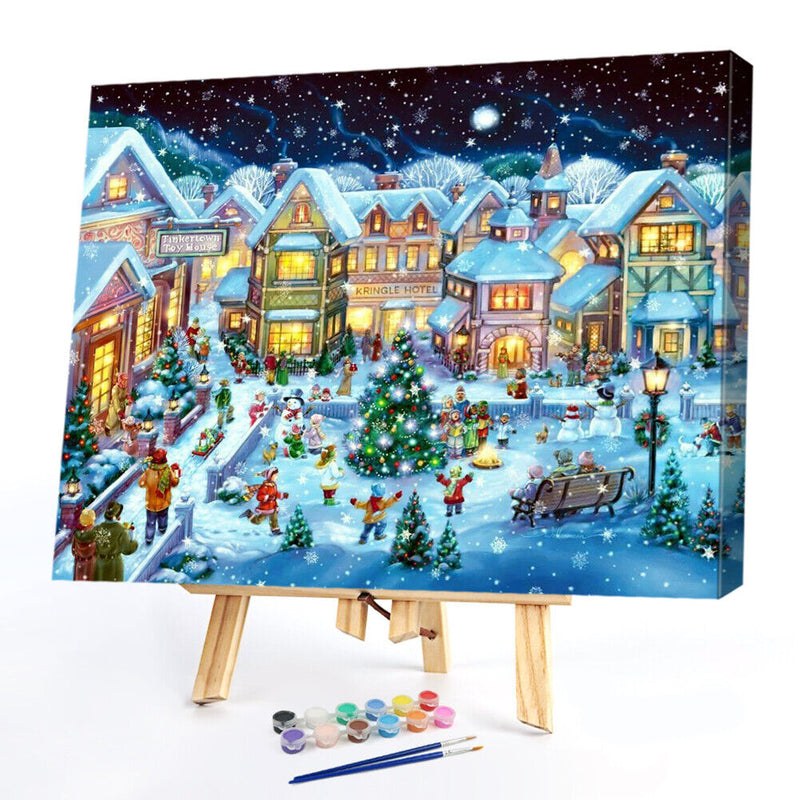 Frameless Painting By Number Christmas Snow Scene DIY Handmade Drawing On C
