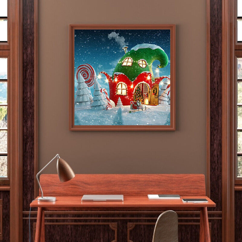 Hand Painted on Canvas DIY Christmas Cottage Oil Paint By Numbers Drawing Kit