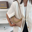 Women Fashion Shoulder Bag Alligator Pattern PU Chain Tote Handbag (Khaki)