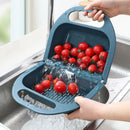 Foldable Drain Basket Fruit Vegetable Kitchen Washing Sink Strainer (Blue)